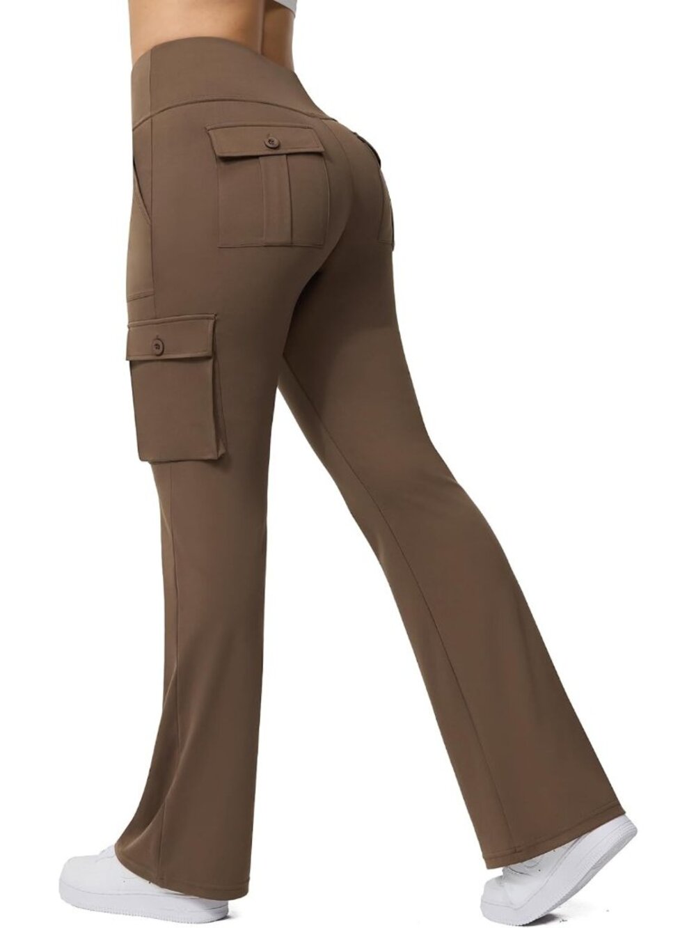 High-Waisted Yoga Flare Leggings with 6 Pockets | Stylish Cargo Pants for Women
